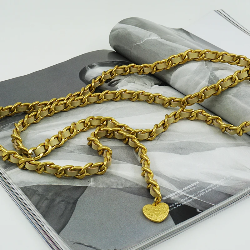 Designer Waist Chain Women's Sheepskin Decorative Dress Belt Metal Peach Heart Coin Pendant Pearl Strap Chain