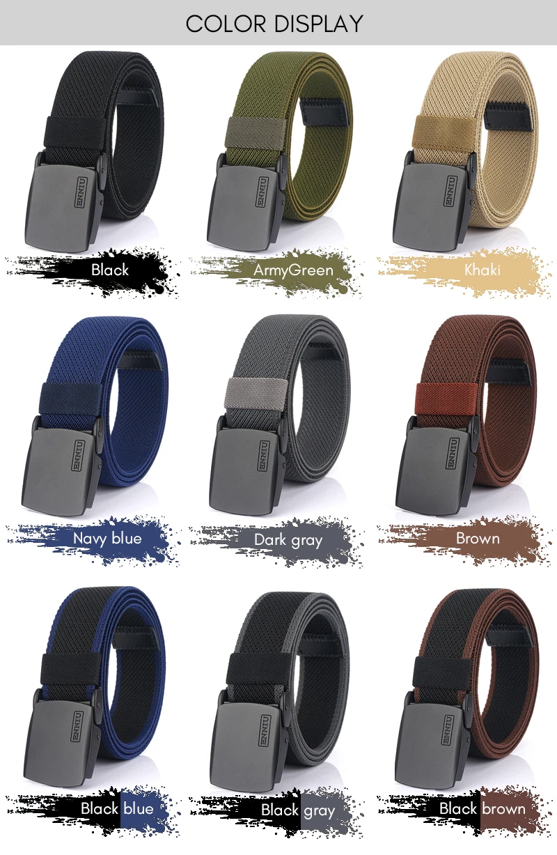 KOLBER Matte Black Elastic Belt for Men Women Alloy Buckle Strong Fiber 95cm-120cm Stretch Belt Male Trousers Working Girdles
