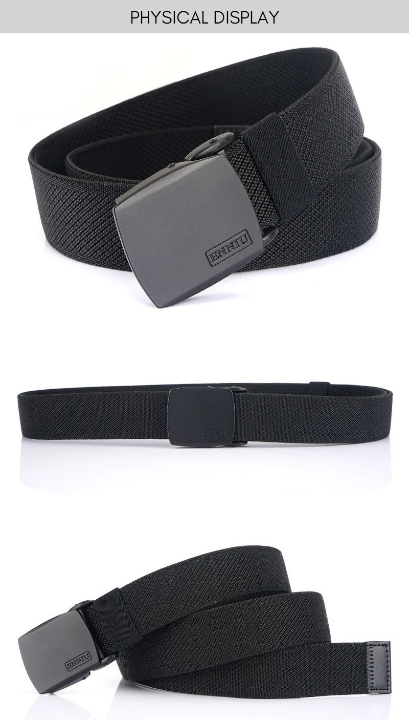 KOLBER Matte Black Elastic Belt for Men Women Alloy Buckle Strong Fiber 95cm-120cm Stretch Belt Male Trousers Working Girdles