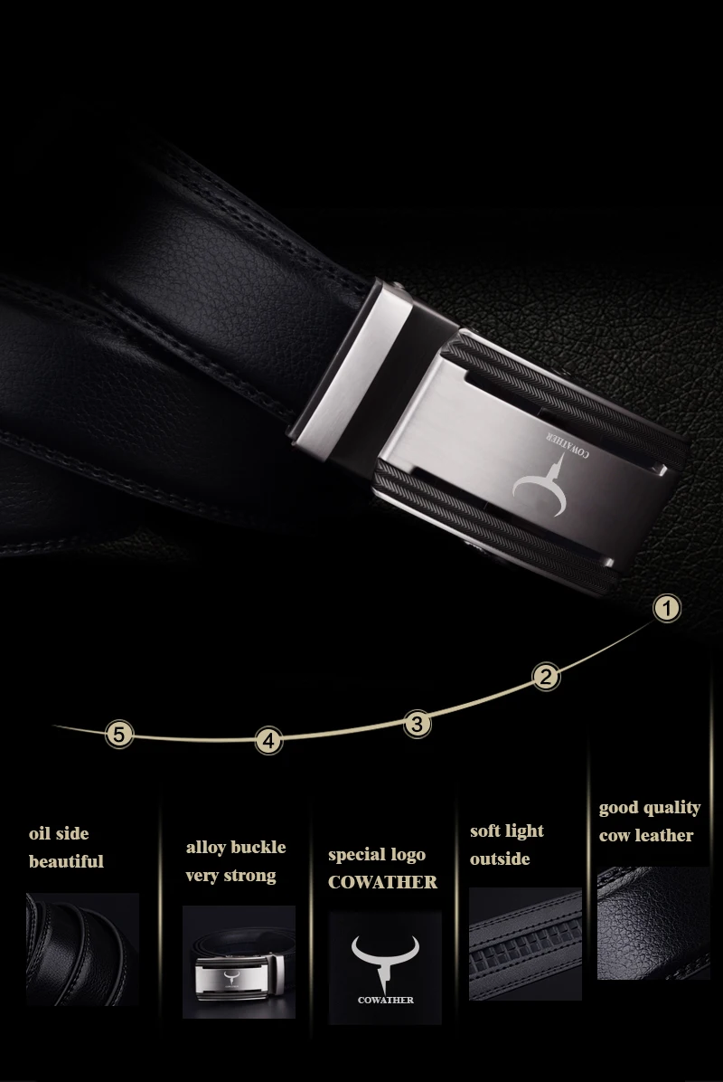 COWATHER 2021 new 100% cow genuine leather belts for men high quality alloy automatic buckle belt cinto masculino original