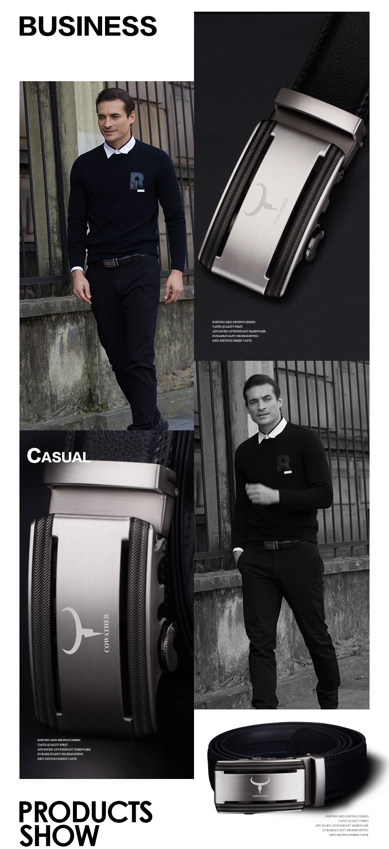 COWATHER 2021 new 100% cow genuine leather belts for men high quality alloy automatic buckle belt cinto masculino original