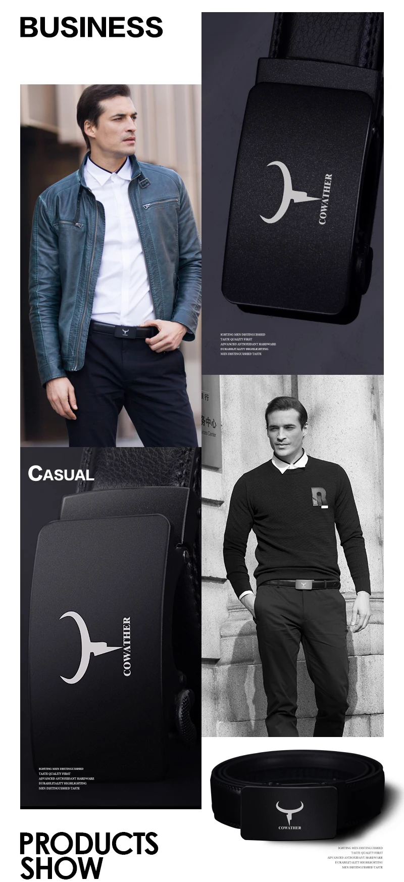 COWATHER fashion men belt top cow genuine leather automatic buckle belts for men causal design cowhide male strap