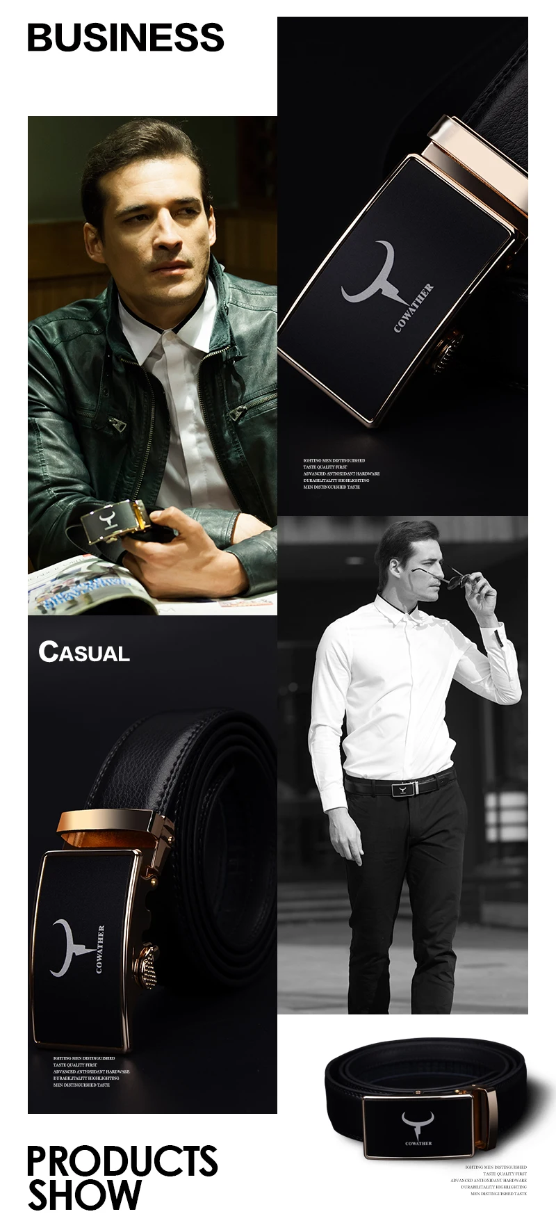 COWATHER fashion men belt top cow genuine leather automatic buckle belts for men causal design cowhide male strap