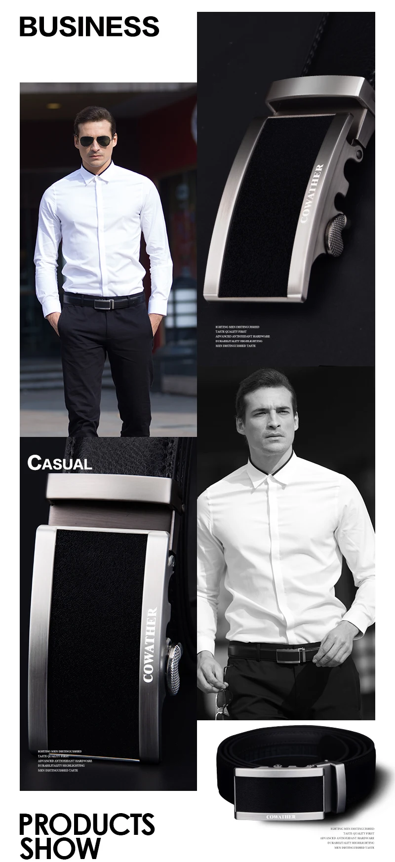 COWATHER fashion men belt top cow genuine leather automatic buckle belts for men causal design cowhide male strap