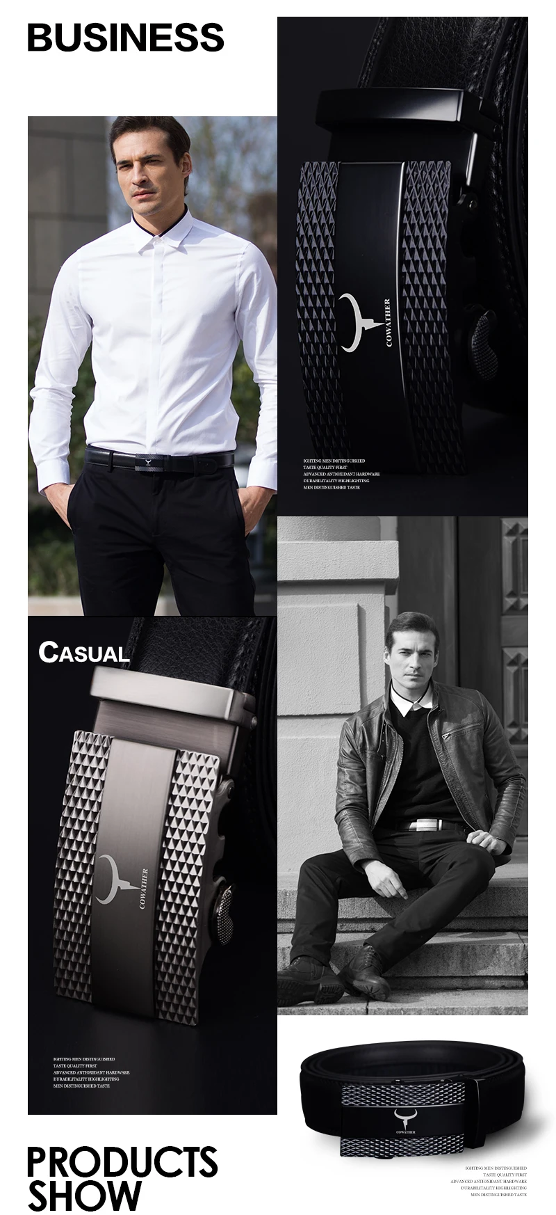 COWATHER fashion men belt top cow genuine leather automatic buckle belts for men causal design cowhide male strap