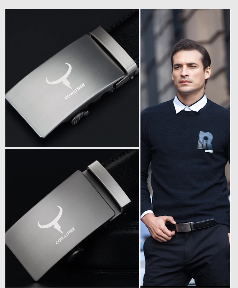 COWATHER fashion men belt top cow genuine leather automatic buckle belts for men causal design cowhide male strap