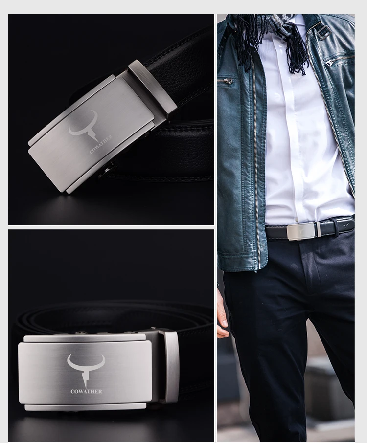 COWATHER fashion men belt top cow genuine leather automatic buckle belts for men causal design cowhide male strap