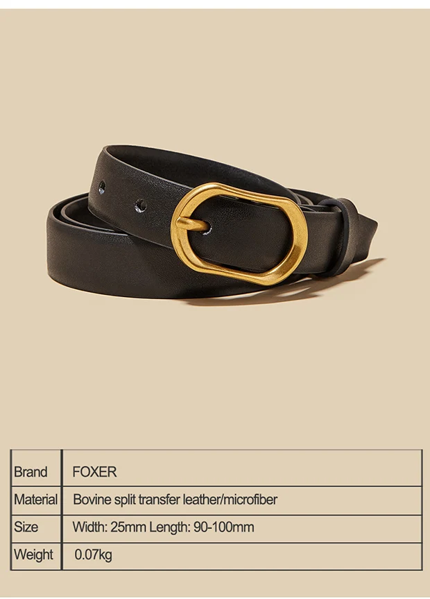 FOXER Women Buckle Thin Belt For Jeans Dress High Quality PU Leather Lady Luxury Design Brand Korean Adjustable Denim Retro Belt