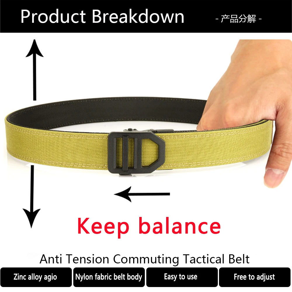 TUSHI New Tactical Belt Hard Gun Belt for Men Metal Automatic Buckle IPSC 1100D Nylon Military Belt Outdoor Sports Girdle Male