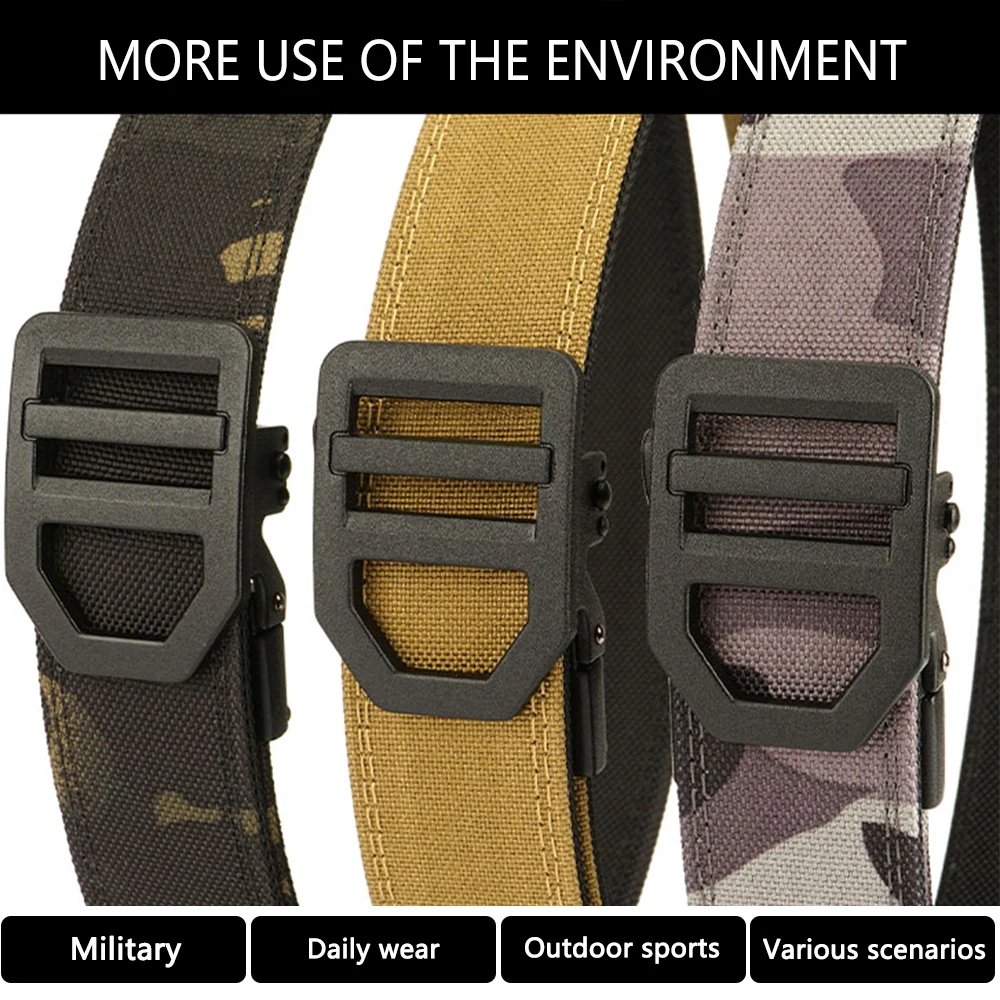 TUSHI New Tactical Belt Hard Gun Belt for Men Metal Automatic Buckle IPSC 1100D Nylon Military Belt Outdoor Sports Girdle Male