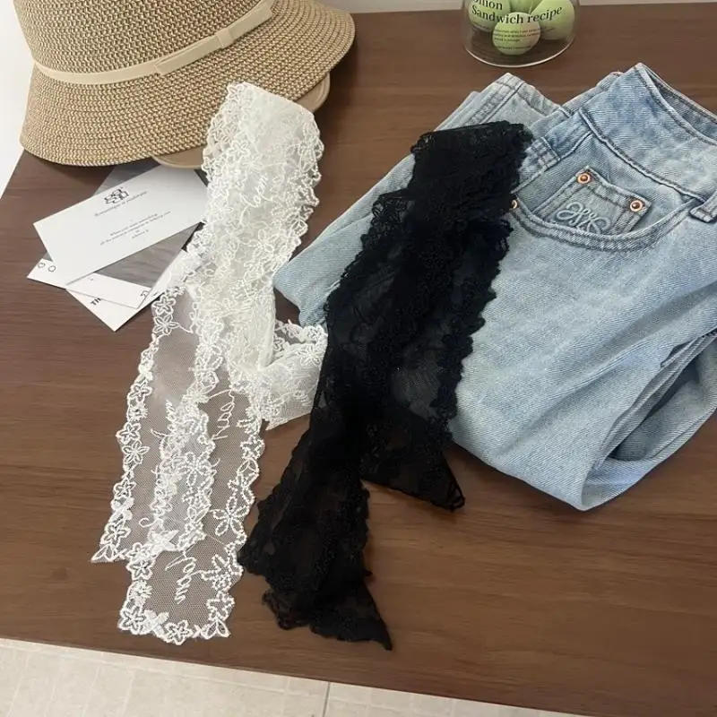 Stylish Y2K Long Lace Floral Bow Belt; Waistband for Effortless Dress or Jeans Styling; Versatile as Hair Band or Lace Scarf