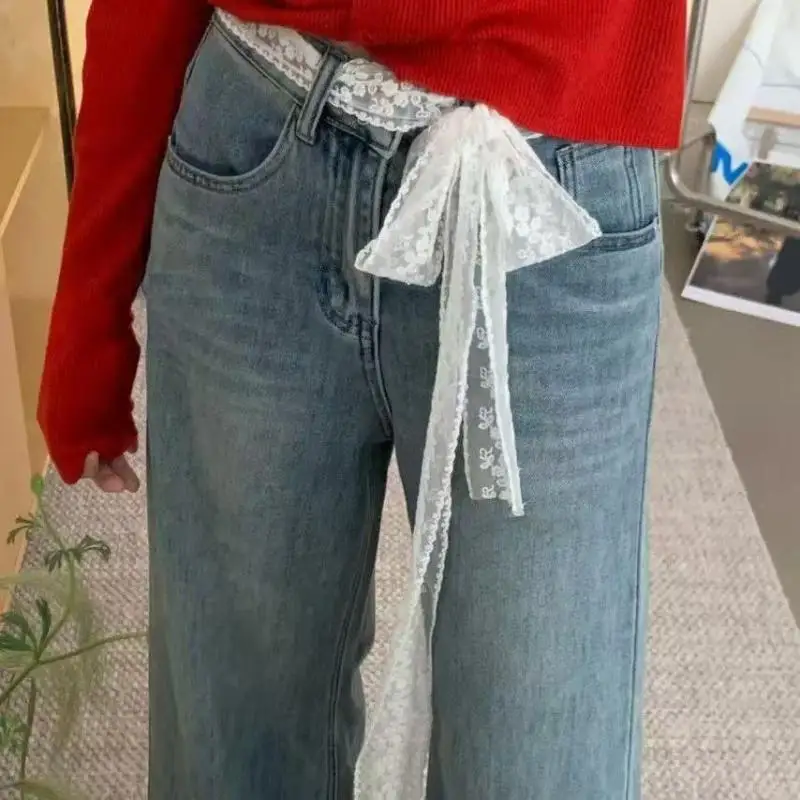 Stylish Y2K Long Lace Floral Bow Belt; Waistband for Effortless Dress or Jeans Styling; Versatile as Hair Band or Lace Scarf