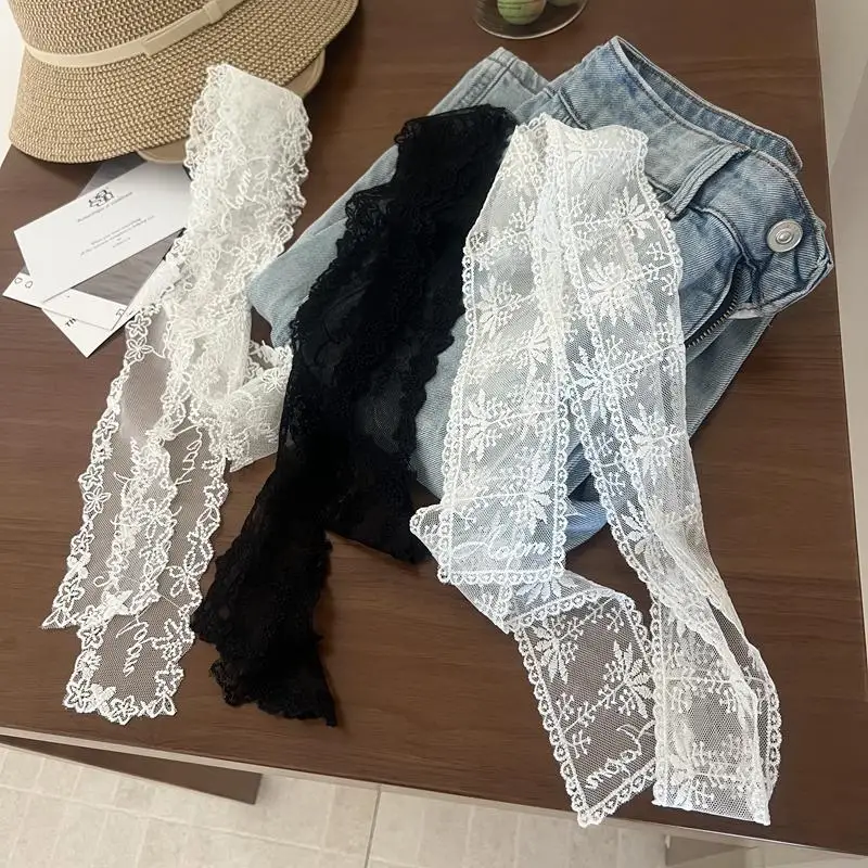 Stylish Y2K Long Lace Floral Bow Belt; Waistband for Effortless Dress or Jeans Styling; Versatile as Hair Band or Lace Scarf