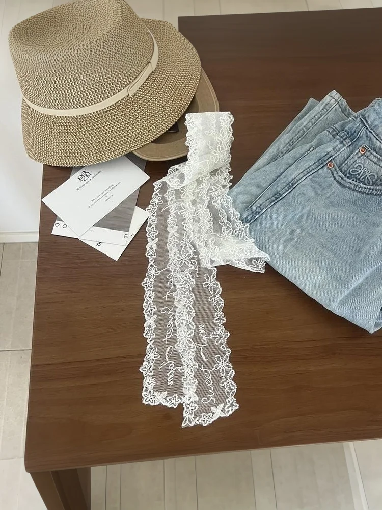 Stylish Y2K Long Lace Floral Bow Belt; Waistband for Effortless Dress or Jeans Styling; Versatile as Hair Band or Lace Scarf