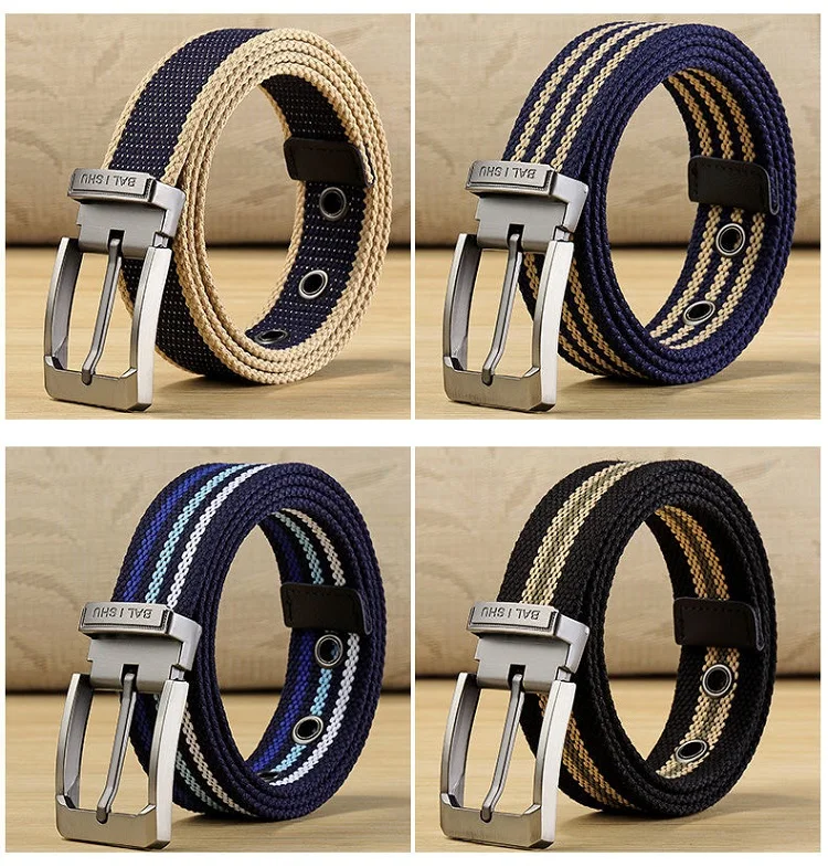 New Men's Fabric Belt Canvas Belt Drill Hole Fabric Belt Casual Fashion Men's Belt Jeans Men's Belt Stripe Table HB072