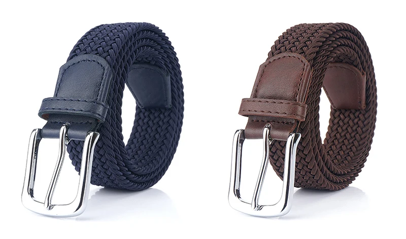 VATLTY Fashion Woven Elastic Belt for Women Men Solid Alloy Silver Buckle Stretch Strap Female Jeans Brown Belt Girdles Male