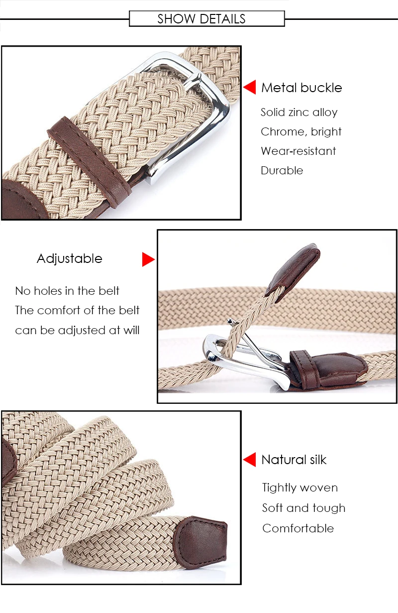 VATLTY Fashion Woven Elastic Belt for Women Men Solid Alloy Silver Buckle Stretch Strap Female Jeans Brown Belt Girdles Male
