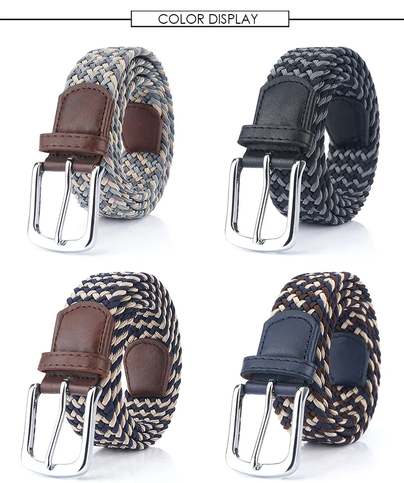 VATLTY Fashion Woven Elastic Belt for Women Men Solid Alloy Silver Buckle Stretch Strap Female Jeans Brown Belt Girdles Male