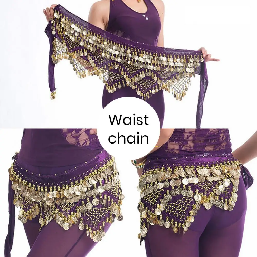 Velvet Women Belt Belly Dance Waist Wrap Skirt Chain Golden Coin Tassel Women Belly Dance Hip Skirt Waist Wrap Scarf