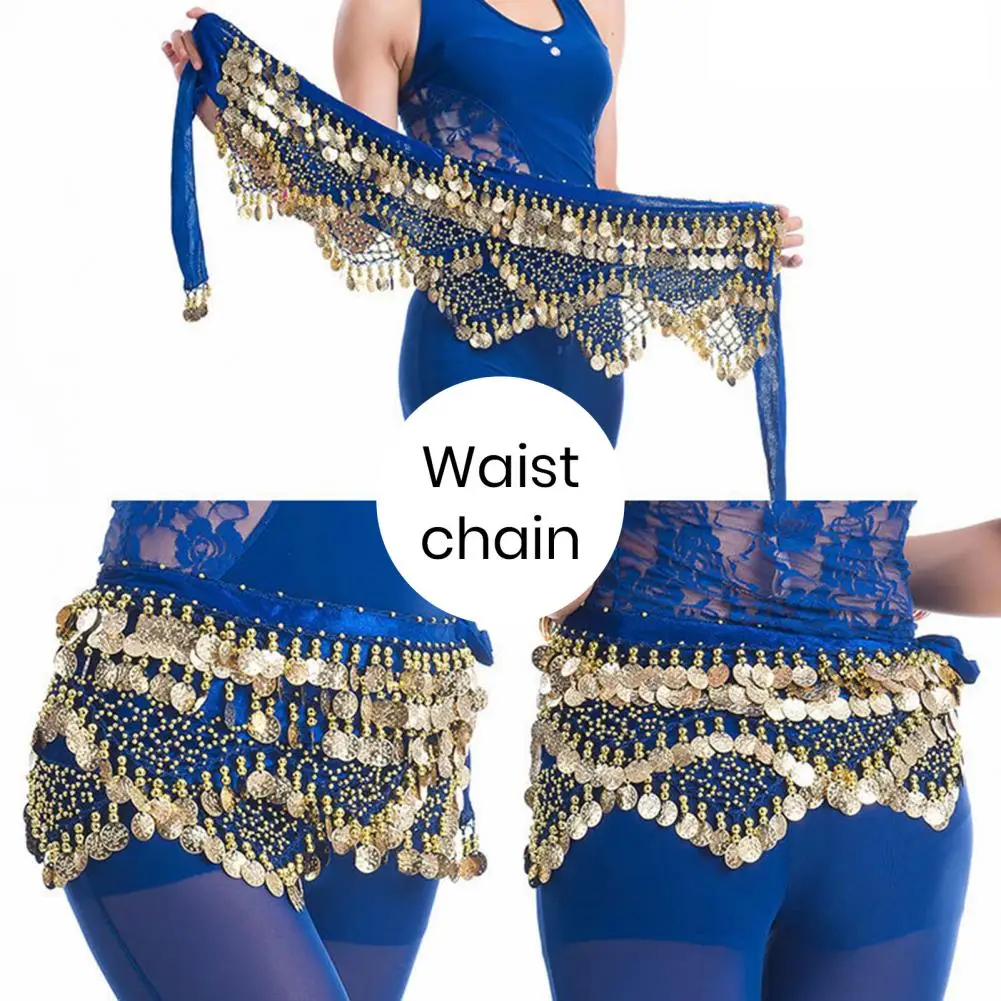 Velvet Women Belt Belly Dance Waist Wrap Skirt Chain Golden Coin Tassel Women Belly Dance Hip Skirt Waist Wrap Scarf