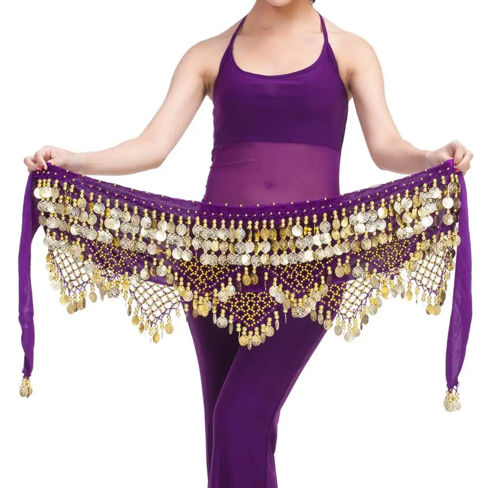 Velvet Women Belt Belly Dance Waist Wrap Skirt Chain Golden Coin Tassel Women Belly Dance Hip Skirt Waist Wrap Scarf