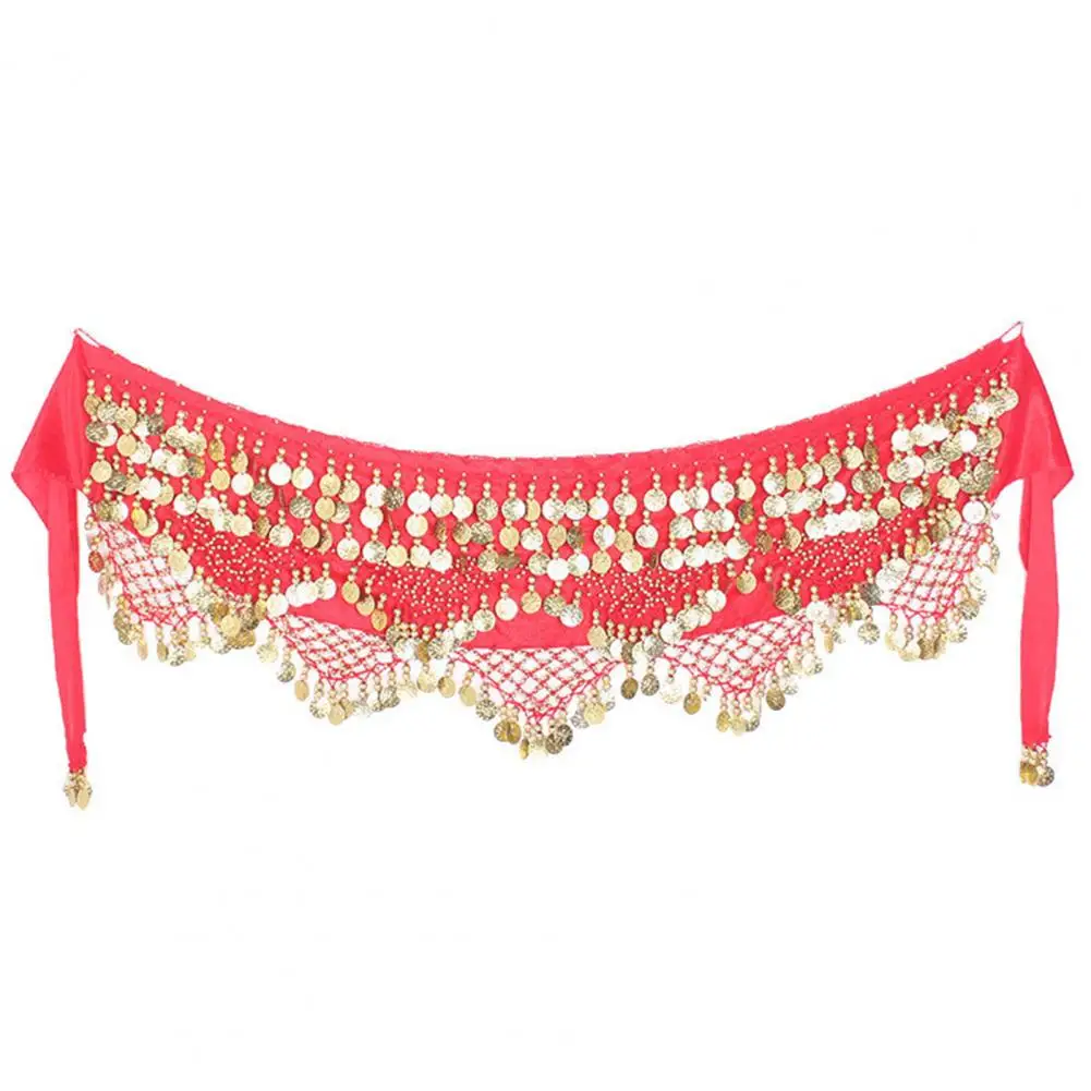 Velvet Women Belt Belly Dance Waist Wrap Skirt Chain Golden Coin Tassel Women Belly Dance Hip Skirt Waist Wrap Scarf
