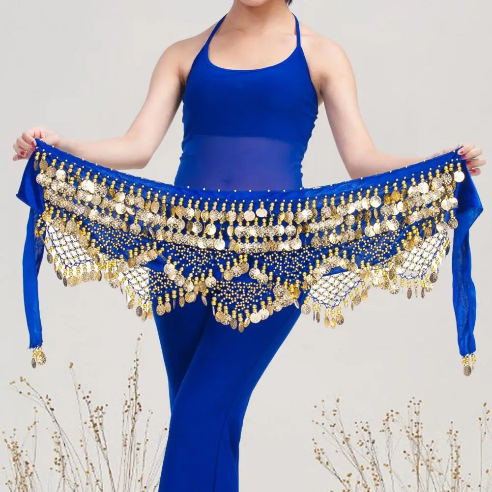 Velvet Women Belt Belly Dance Waist Wrap Skirt Chain Golden Coin Tassel Women Belly Dance Hip Skirt Waist Wrap Scarf