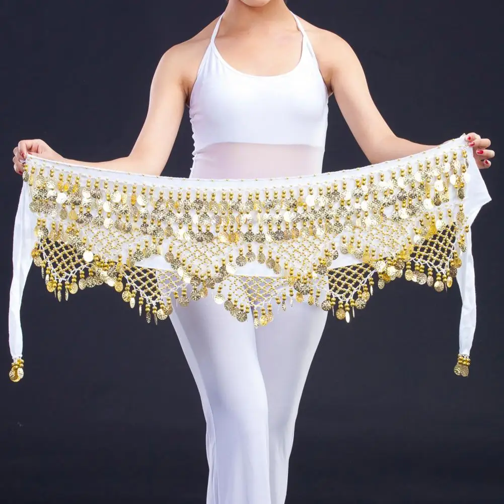Velvet Women Belt Belly Dance Waist Wrap Skirt Chain Golden Coin Tassel Women Belly Dance Hip Skirt Waist Wrap Scarf