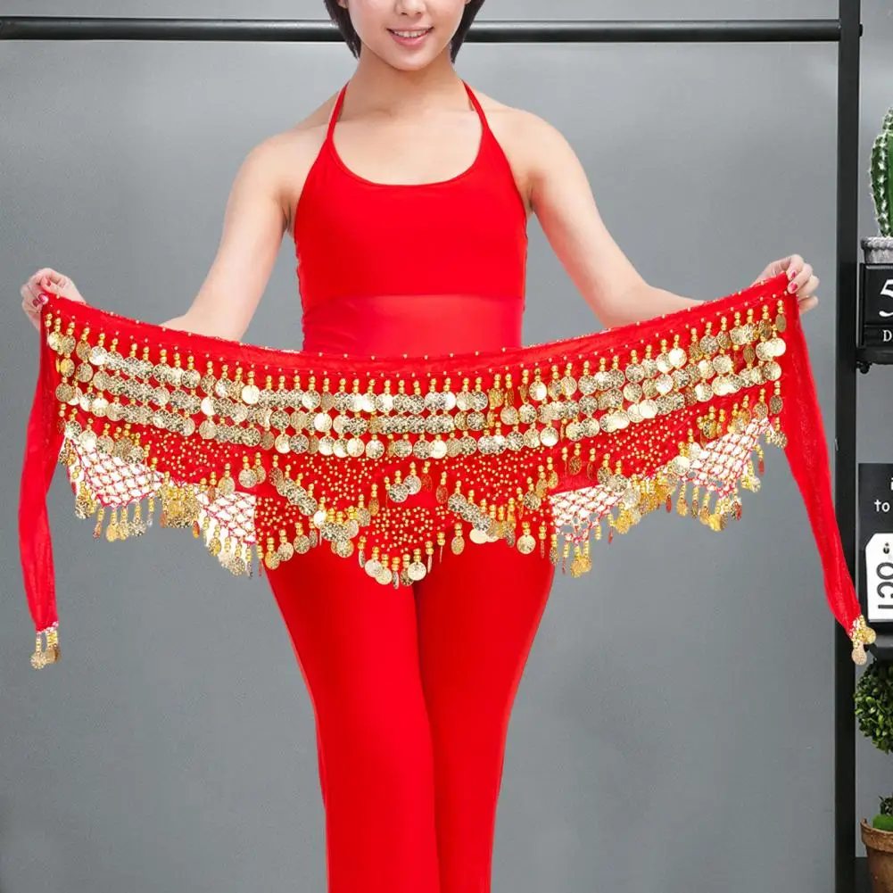Velvet Women Belt Belly Dance Waist Wrap Skirt Chain Golden Coin Tassel Women Belly Dance Hip Skirt Waist Wrap Scarf