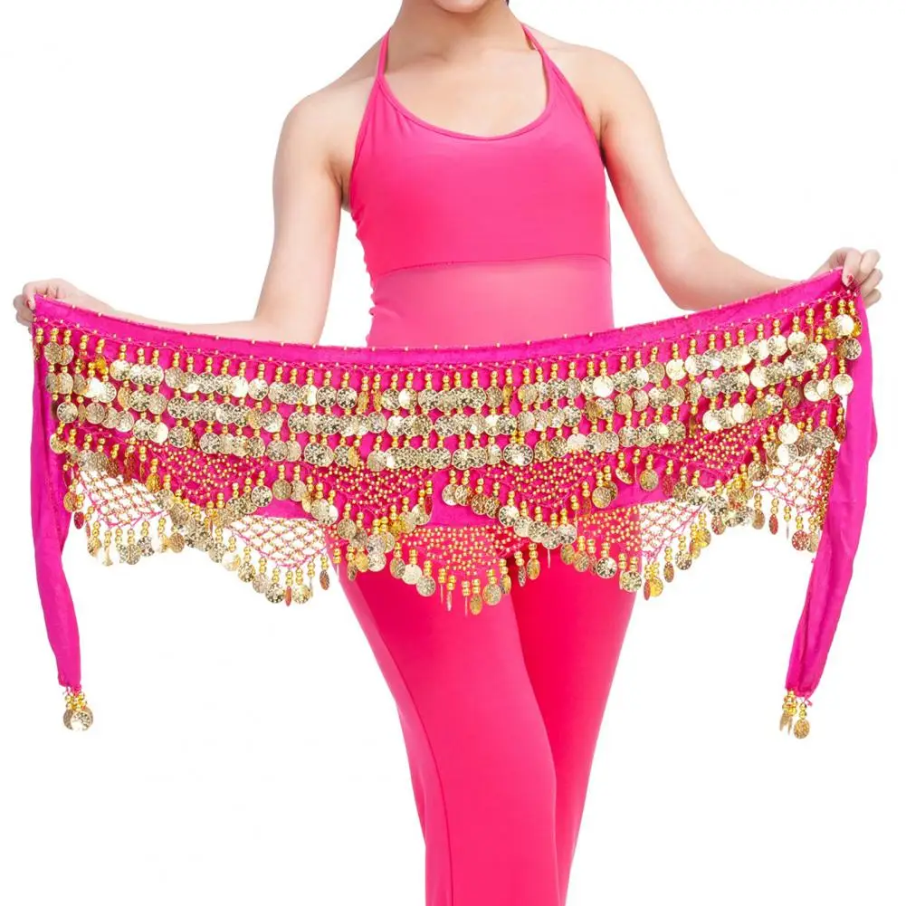 Velvet Women Belt Belly Dance Waist Wrap Skirt Chain Golden Coin Tassel Women Belly Dance Hip Skirt Waist Wrap Scarf