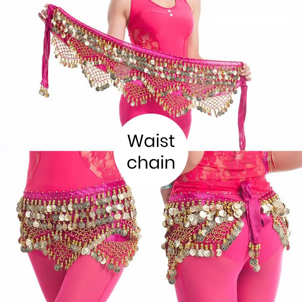 Velvet Women Belt Belly Dance Waist Wrap Skirt Chain Golden Coin Tassel Women Belly Dance Hip Skirt Waist Wrap Scarf