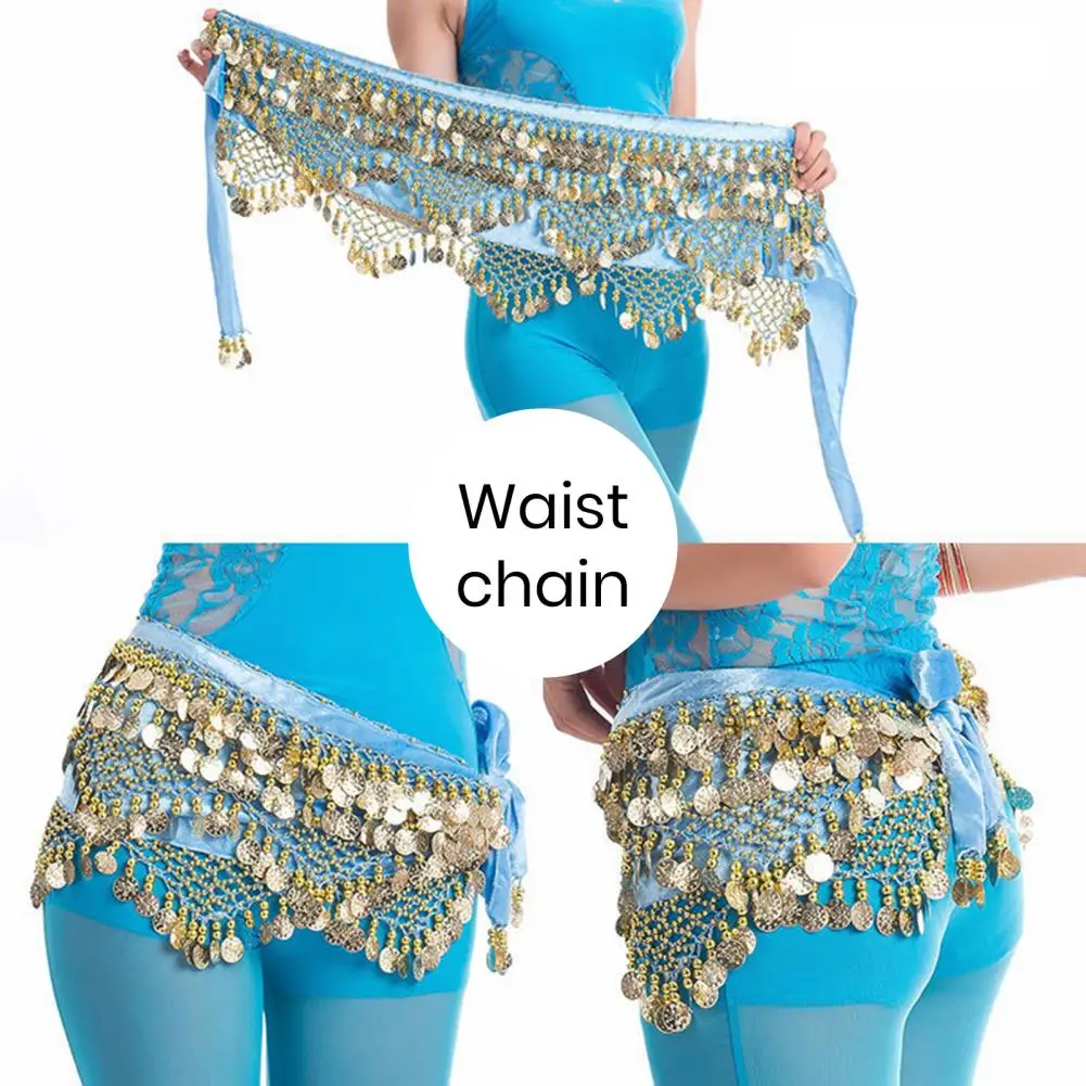 Velvet Women Belt Belly Dance Waist Wrap Skirt Chain Golden Coin Tassel Women Belly Dance Hip Skirt Waist Wrap Scarf