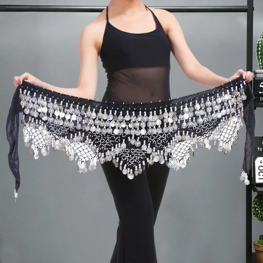 Velvet Women Belt Belly Dance Waist Wrap Skirt Chain Golden Coin Tassel Women Belly Dance Hip Skirt Waist Wrap Scarf
