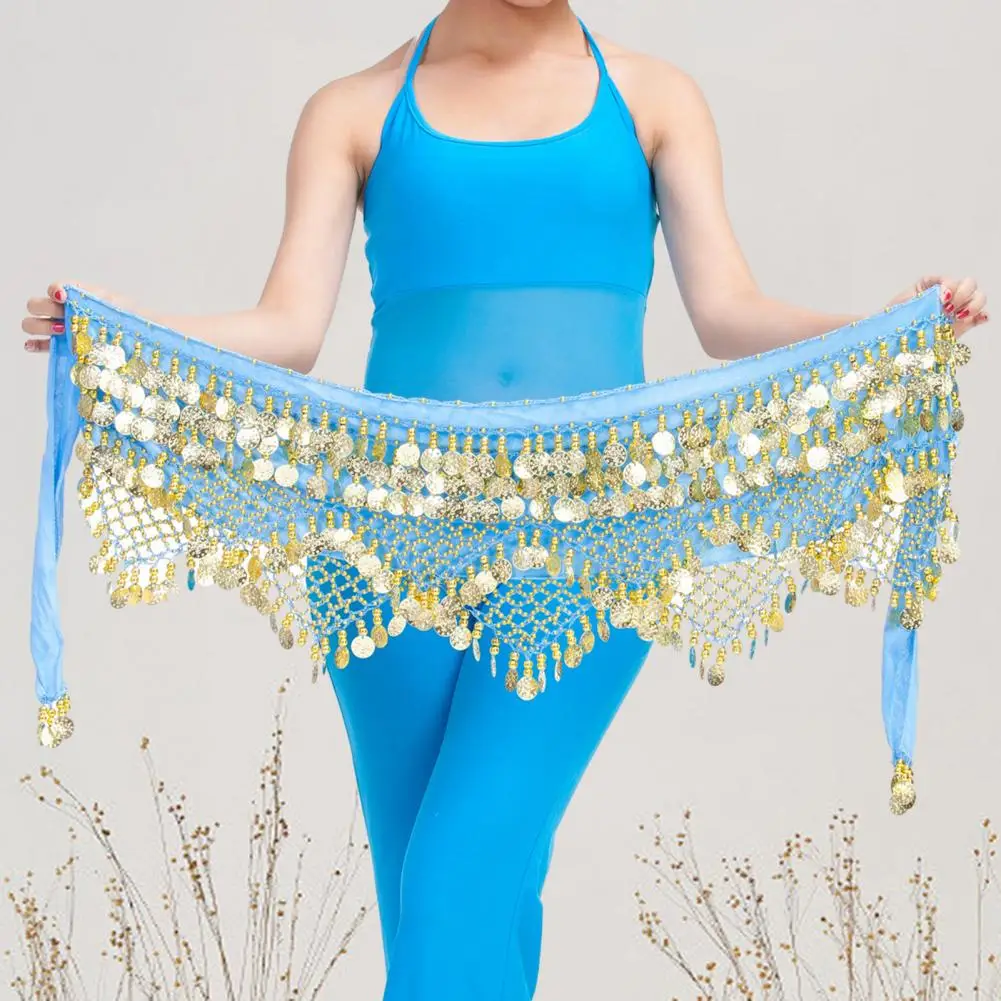 Velvet Women Belt Belly Dance Waist Wrap Skirt Chain Golden Coin Tassel Women Belly Dance Hip Skirt Waist Wrap Scarf