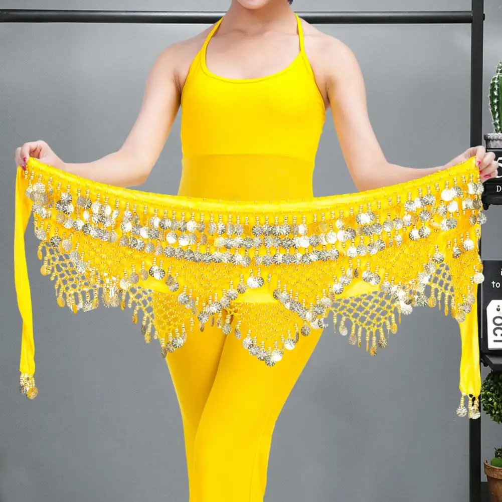 Velvet Women Belt Belly Dance Waist Wrap Skirt Chain Golden Coin Tassel Women Belly Dance Hip Skirt Waist Wrap Scarf