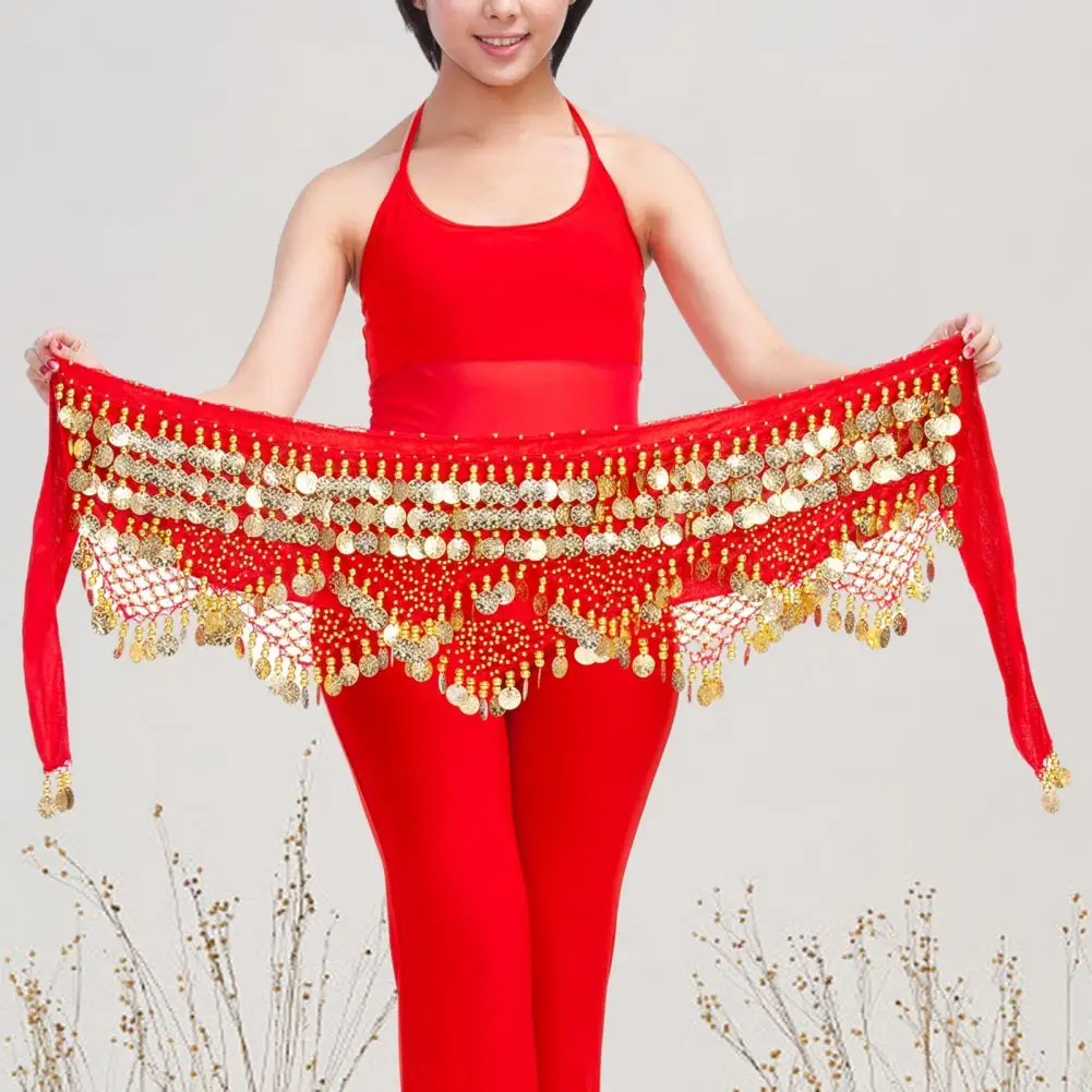 Velvet Women Belt Belly Dance Waist Wrap Skirt Chain Golden Coin Tassel Women Belly Dance Hip Skirt Waist Wrap Scarf