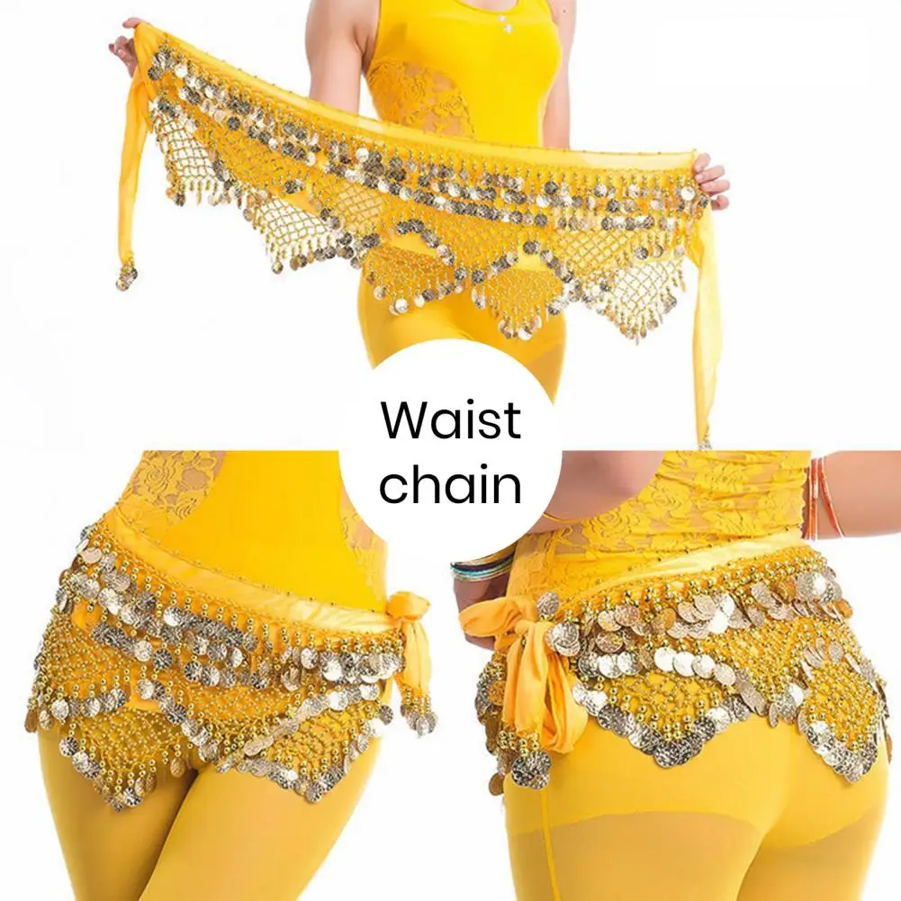 Velvet Women Belt Belly Dance Waist Wrap Skirt Chain Golden Coin Tassel Women Belly Dance Hip Skirt Waist Wrap Scarf