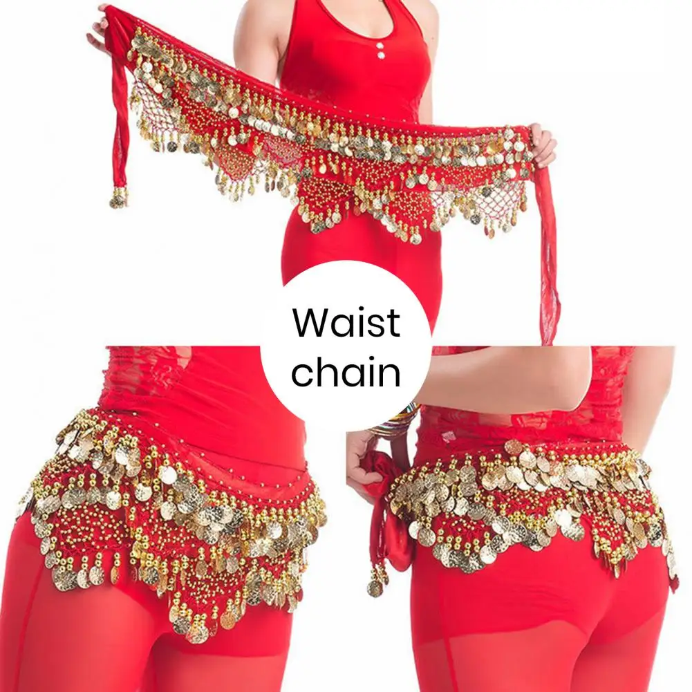 Velvet Women Belt Belly Dance Waist Wrap Skirt Chain Golden Coin Tassel Women Belly Dance Hip Skirt Waist Wrap Scarf