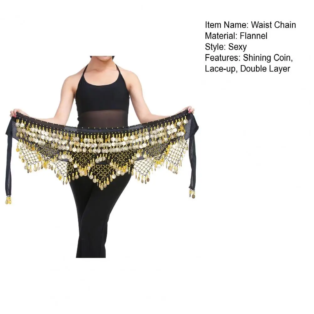 Velvet Women Belt Belly Dance Waist Wrap Skirt Chain Golden Coin Tassel Women Belly Dance Hip Skirt Waist Wrap Scarf