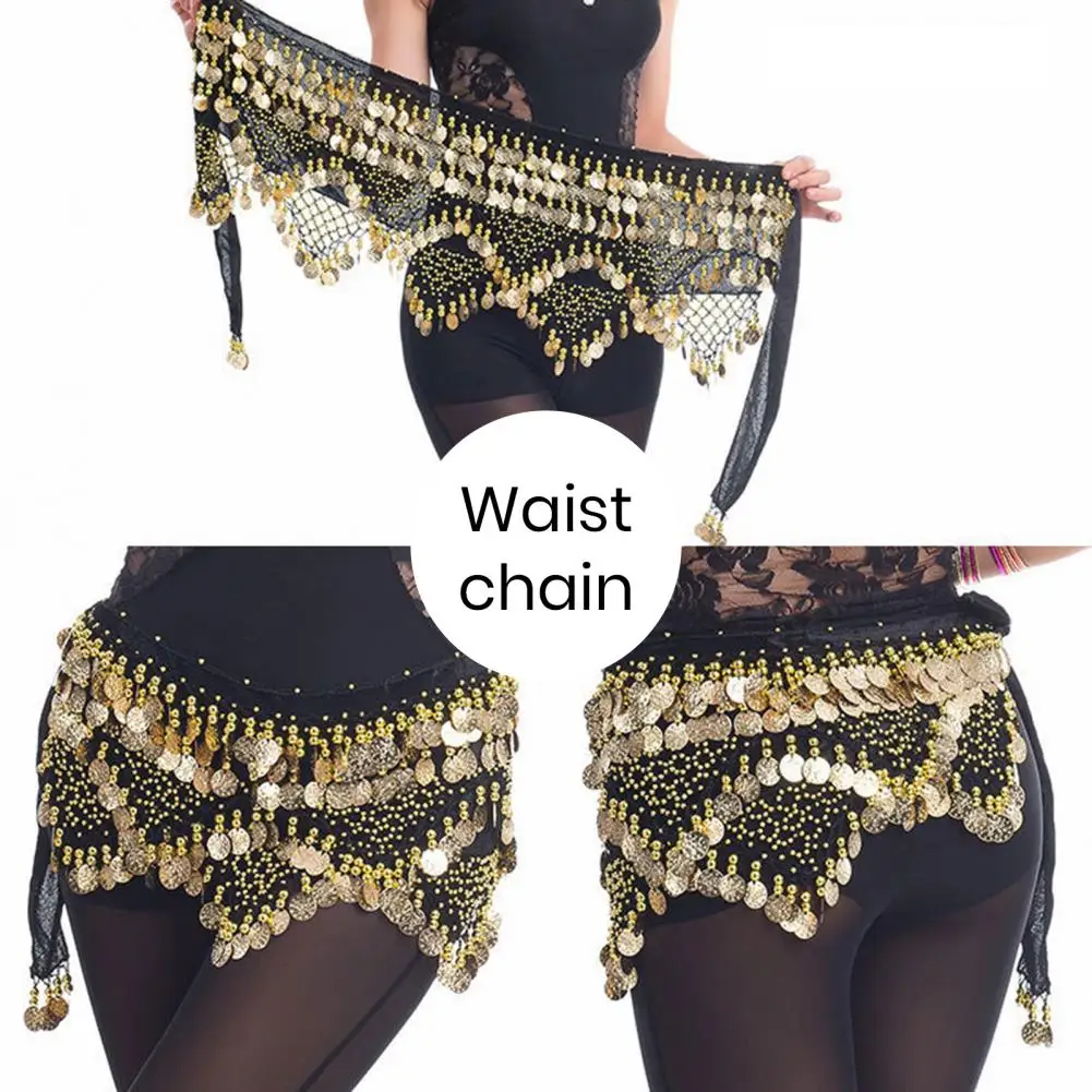 Velvet Women Belt Belly Dance Waist Wrap Skirt Chain Golden Coin Tassel Women Belly Dance Hip Skirt Waist Wrap Scarf