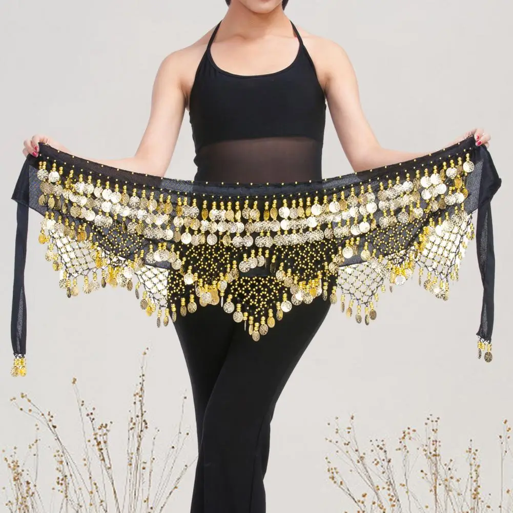 Velvet Women Belt Belly Dance Waist Wrap Skirt Chain Golden Coin Tassel Women Belly Dance Hip Skirt Waist Wrap Scarf
