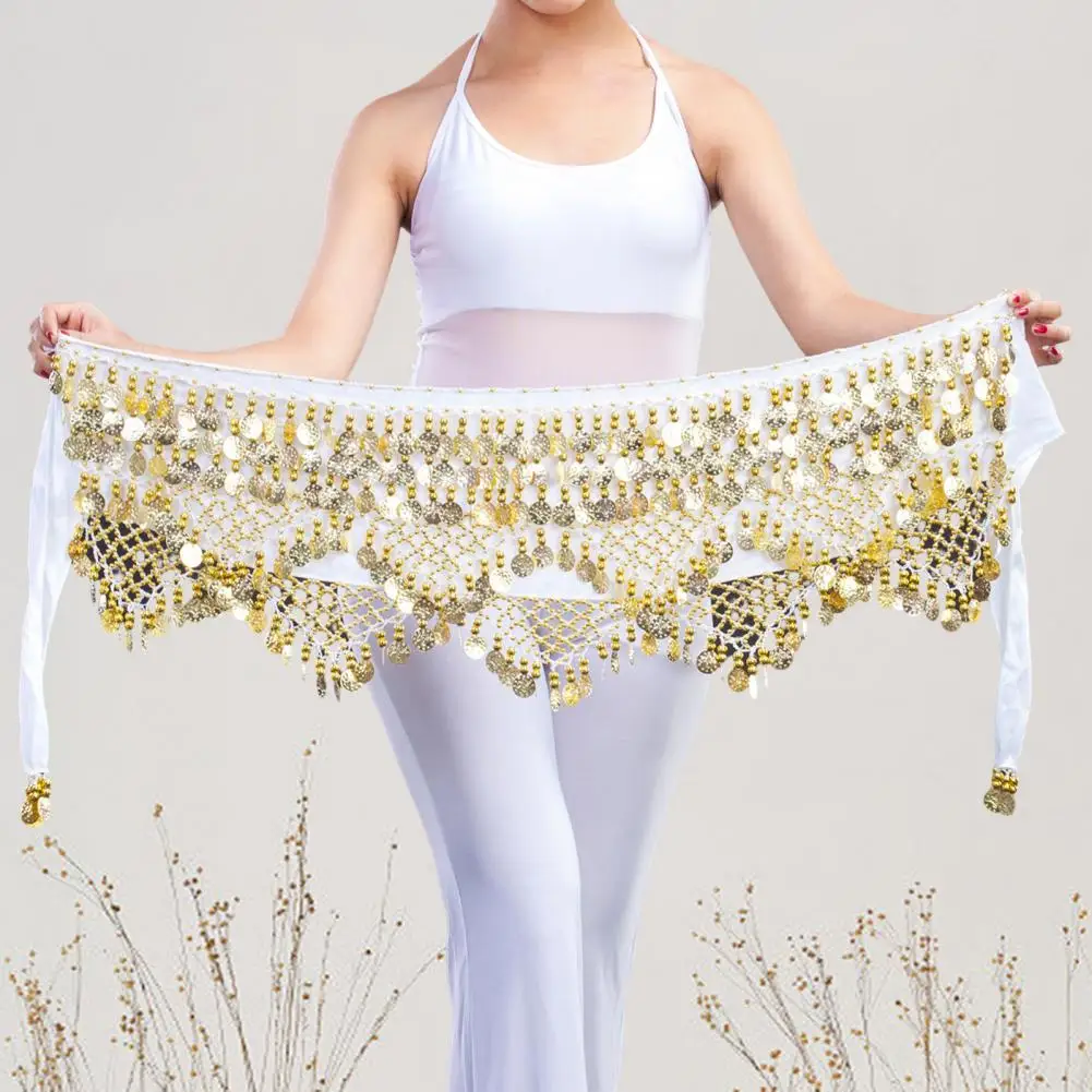 Velvet Women Belt Belly Dance Waist Wrap Skirt Chain Golden Coin Tassel Women Belly Dance Hip Skirt Waist Wrap Scarf