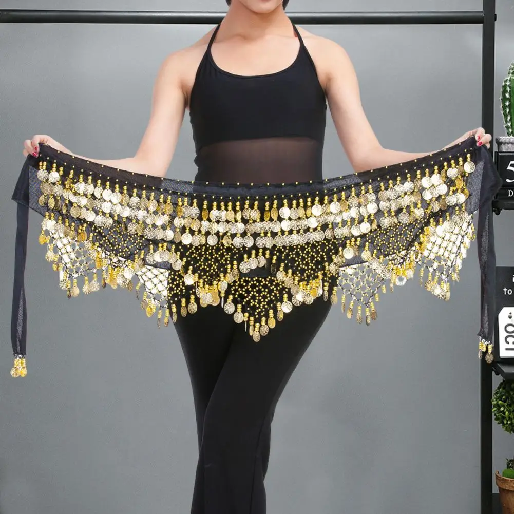 Velvet Women Belt Belly Dance Waist Wrap Skirt Chain Golden Coin Tassel Women Belly Dance Hip Skirt Waist Wrap Scarf