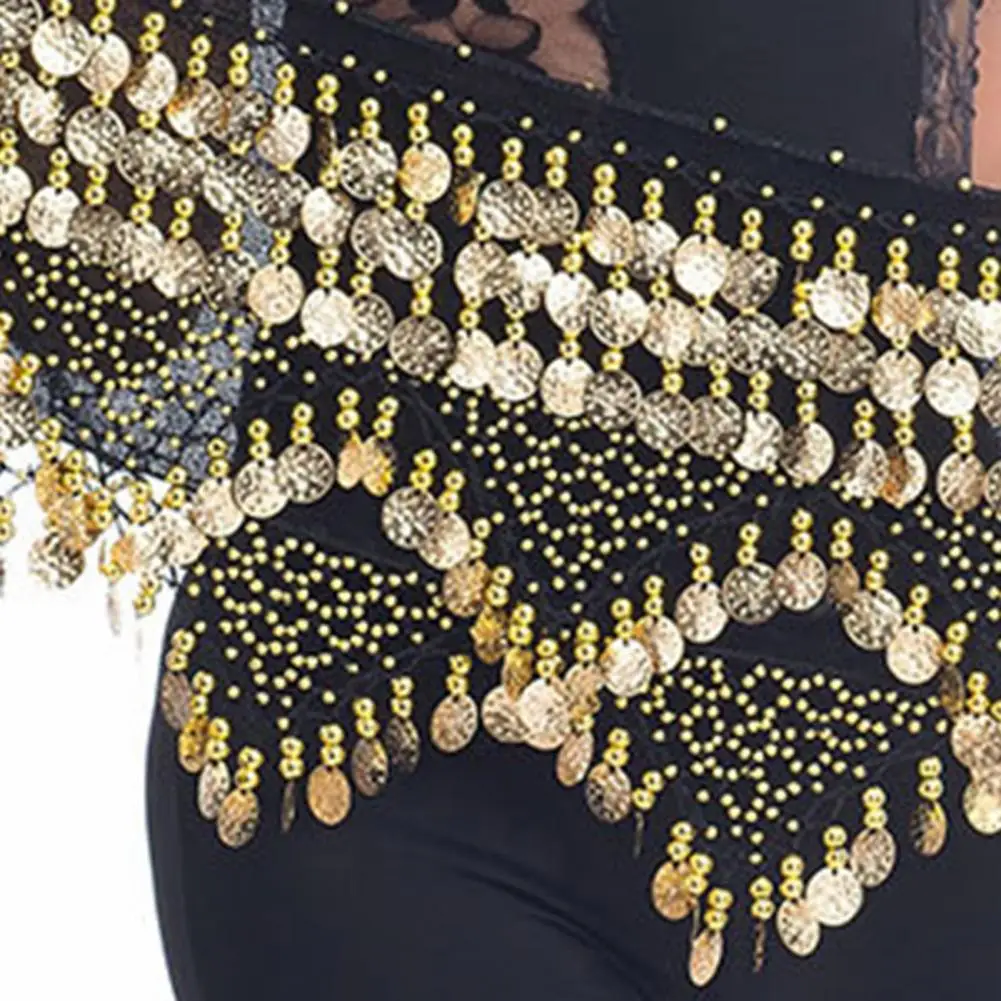 Velvet Women Belt Belly Dance Waist Wrap Skirt Chain Golden Coin Tassel Women Belly Dance Hip Skirt Waist Wrap Scarf