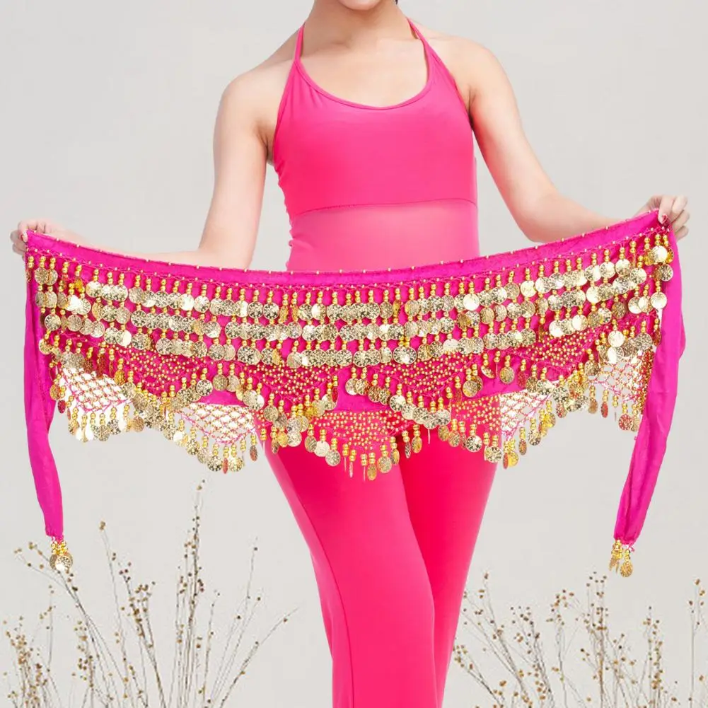 Velvet Women Belt Belly Dance Waist Wrap Skirt Chain Golden Coin Tassel Women Belly Dance Hip Skirt Waist Wrap Scarf