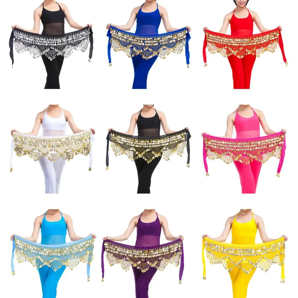 Velvet Women Belt Belly Dance Waist Wrap Skirt Chain Golden Coin Tassel Women Belly Dance Hip Skirt Waist Wrap Scarf