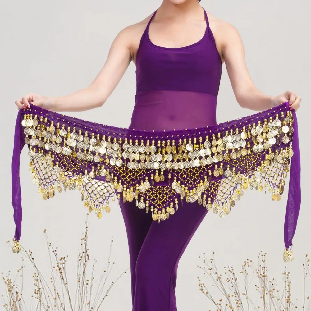 Velvet Women Belt Belly Dance Waist Wrap Skirt Chain Golden Coin Tassel Women Belly Dance Hip Skirt Waist Wrap Scarf