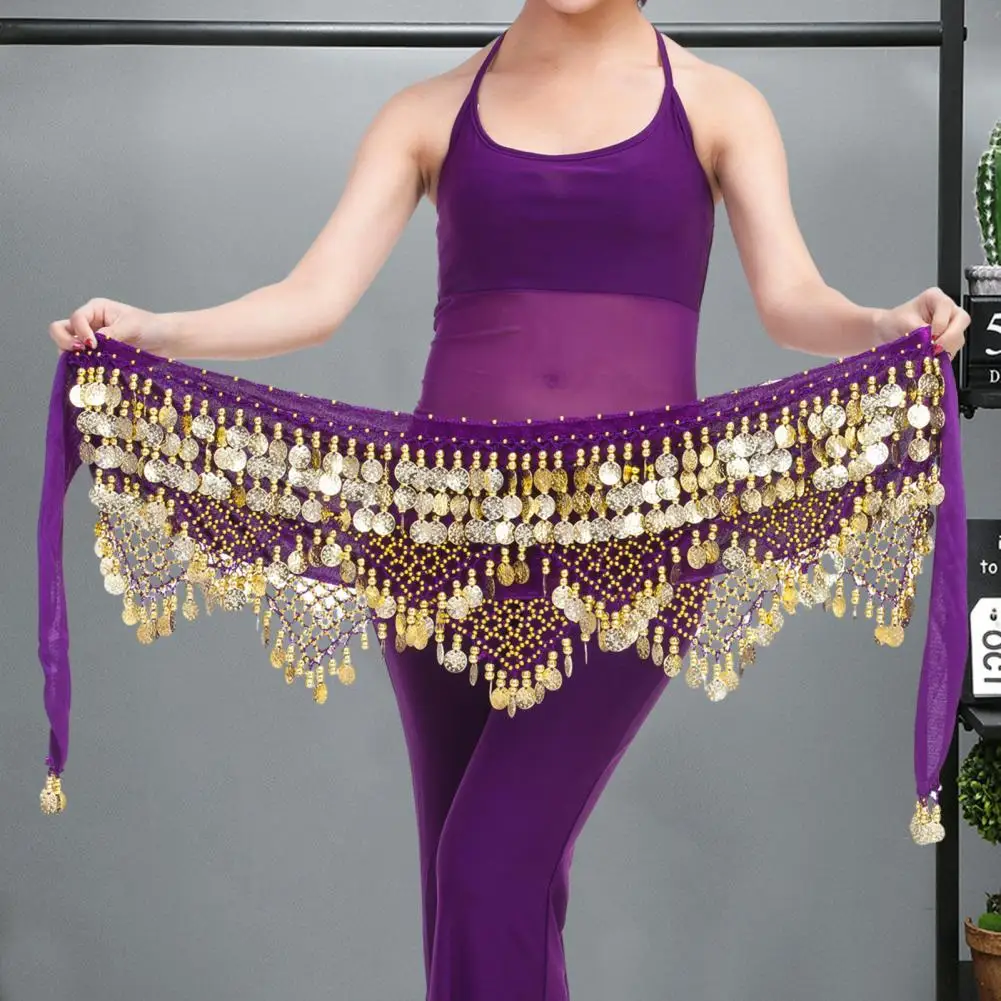 Velvet Women Belt Belly Dance Waist Wrap Skirt Chain Golden Coin Tassel Women Belly Dance Hip Skirt Waist Wrap Scarf