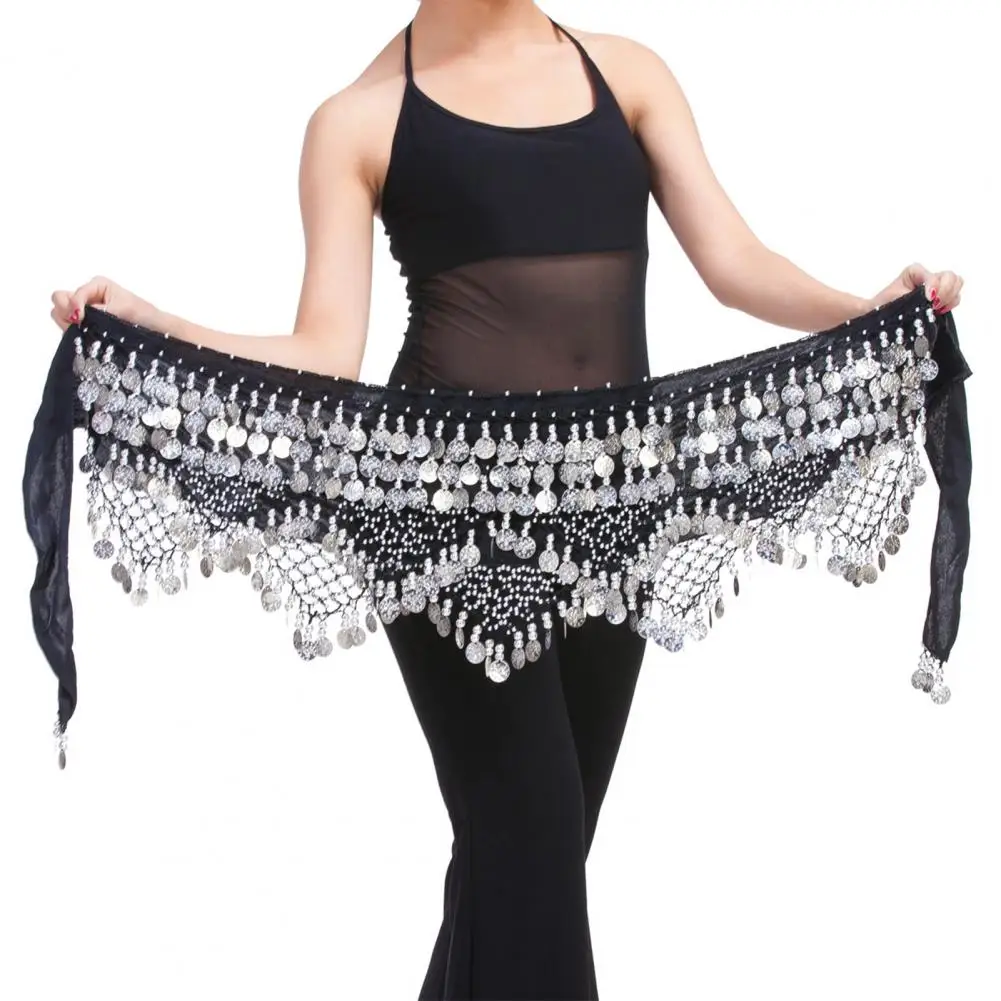 Velvet Women Belt Belly Dance Waist Wrap Skirt Chain Golden Coin Tassel Women Belly Dance Hip Skirt Waist Wrap Scarf