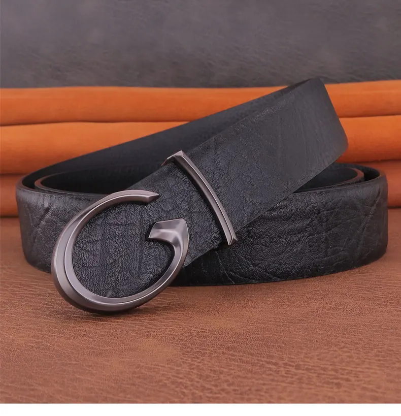 Men Designer Casual Fashion Smooth Buckle Leather belts High Quality Luxury Famous Brand young Jeans Coffee Genuine Leather Belt